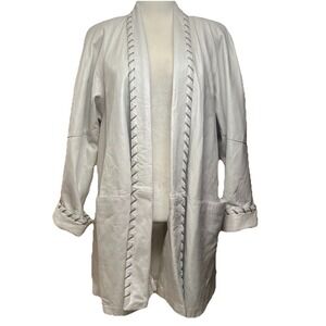 Talk of Walk Atlantic City Vtg Leather Open Jacket Pearl Whipstitch Collar 80's